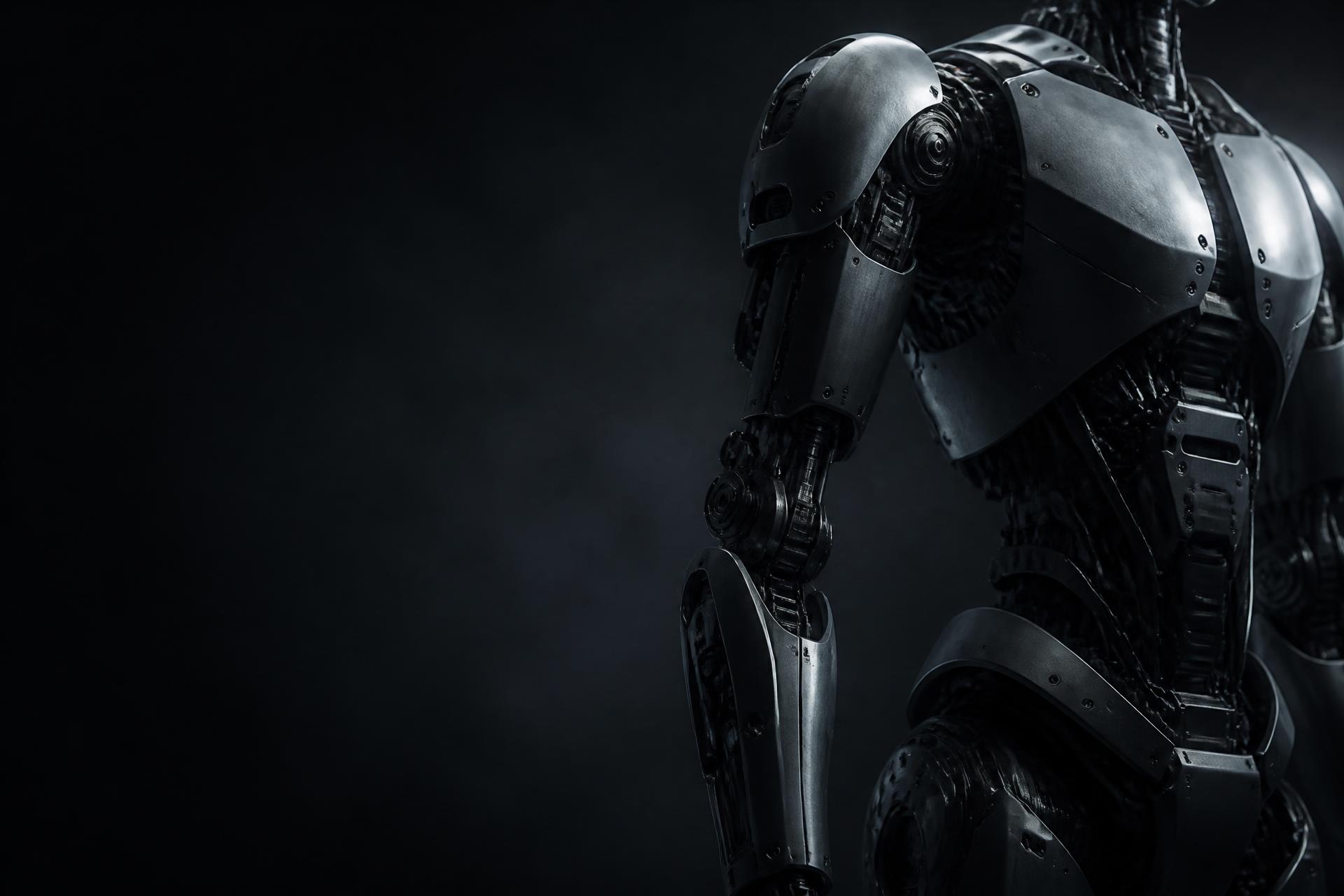 Advanced humanoid robotic mechanism emerging from darkness